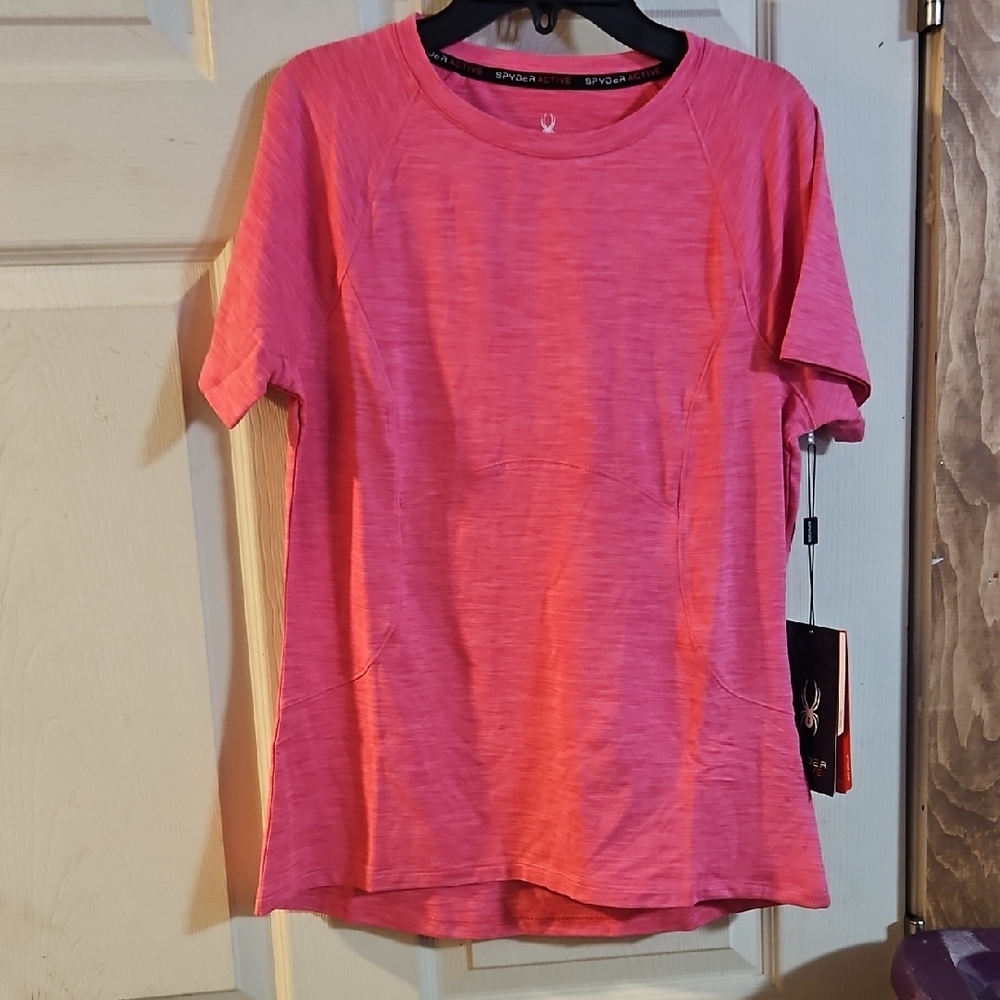 SPYDER WOMEN'S ATHLETIC TEE: ZIPPERED POCKET: PINK: NEW WITH TAGS: SIZE M